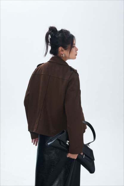 Suede Open Front Biker Jacket