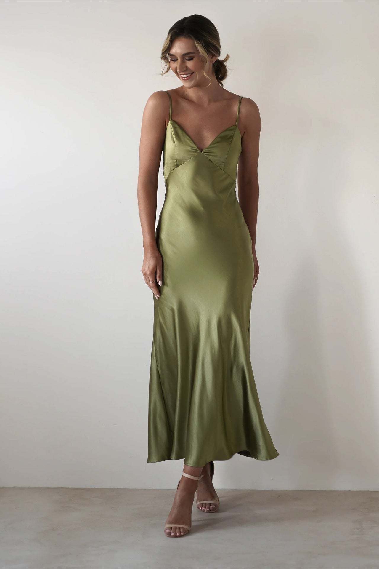Satin Backless Tie Party Dress S / Green