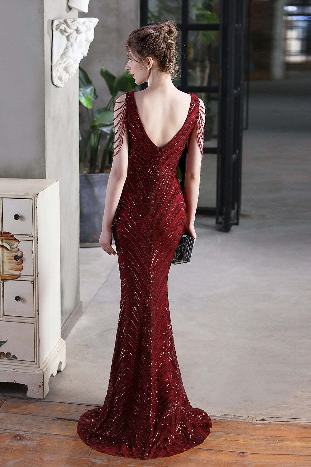 Elegant Sequin Mermaid Party Dress Red / S