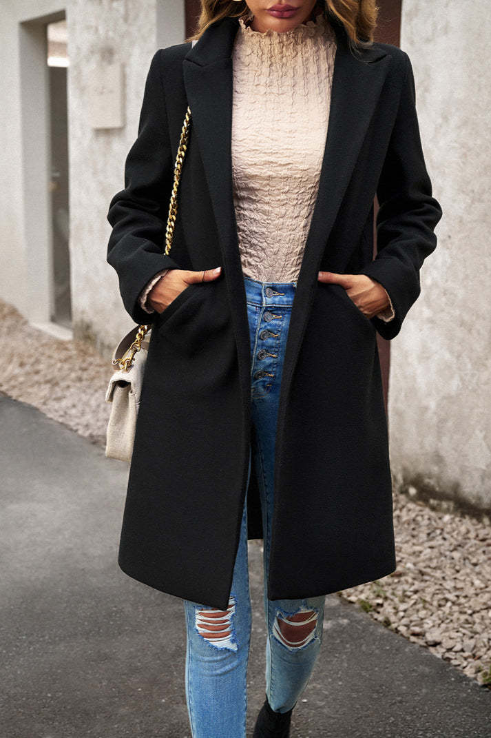 Wool Blend Solid Longline Coat coats