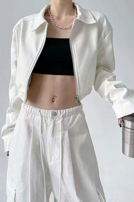 Turn Down Collar Biker Short Jacket