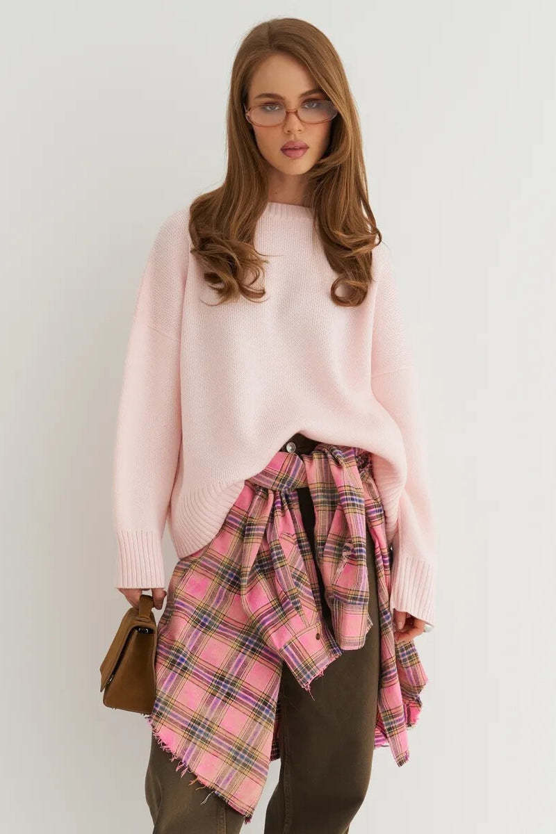 Loose Basic Knit Pullover Sweater Pink / M