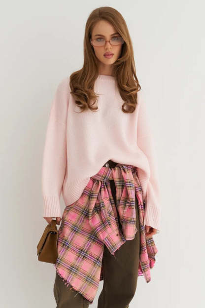Loose Basic Knit Pullover Sweater Pink / M