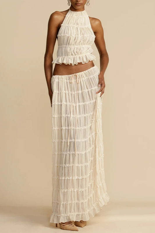Ruched Halter Cami & Maxi Skirt Boho Dress
