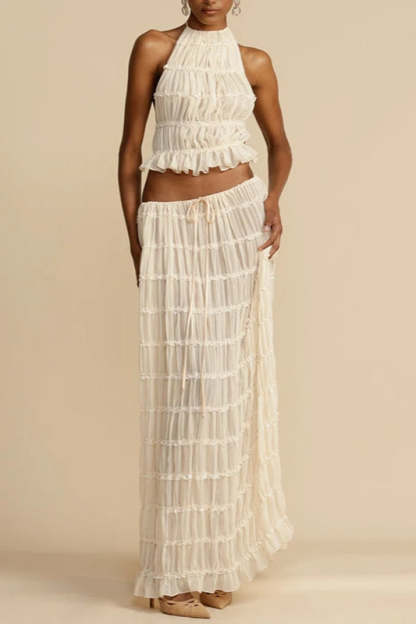 Ruched Halter Cami & Maxi Skirt Boho Dress