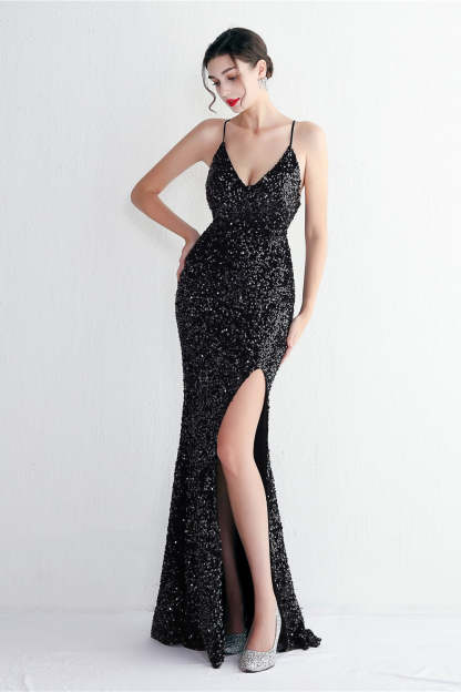 Elegant Velvet Sequin Party Dress
