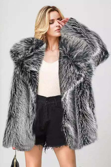 Faux Fur Mid Length Blazer Coat Grey / S coats