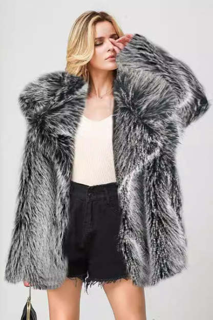 Faux Fur Mid Length Blazer Coat Grey / S coats