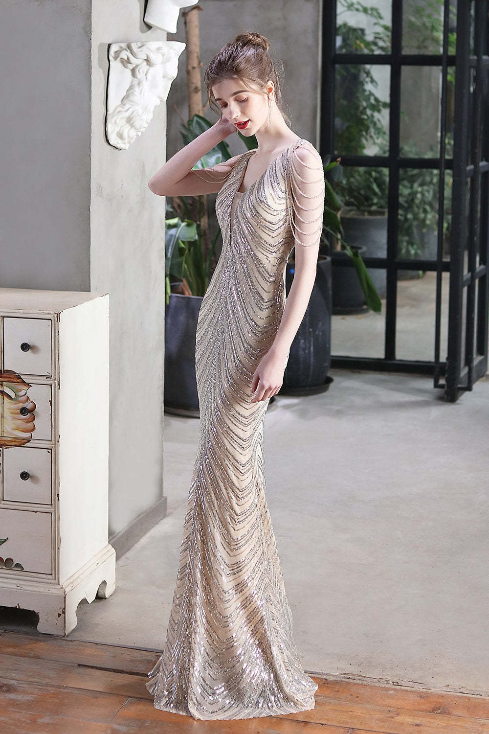 Elegant Sequin Mermaid Party Dress Silver / S