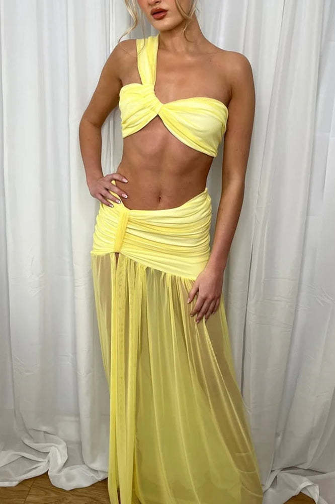 Asymmetrical Crop Top Boho Dress Yellow / S