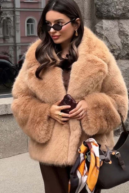 Solid Color Cropped Fur Coat Khaki / S coats