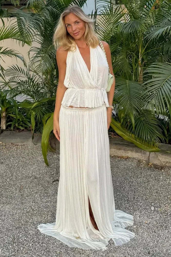 Pleated Halter Top Boho Dress