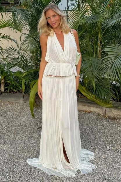 Pleated Halter Top Boho Dress