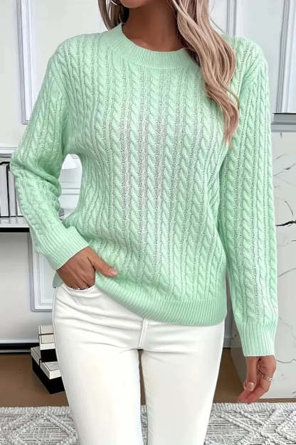Casual Round Neck Knit Sweater Green / S