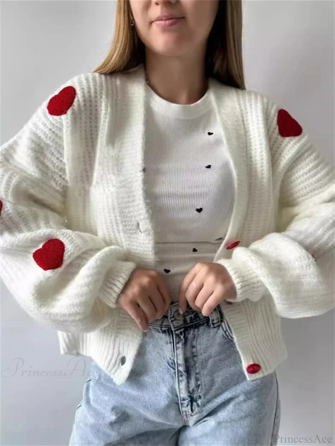 3D Heart Patchwork Valentine’s Day Cardigan cardiagn-250126