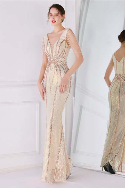 Beaded Floral Sequin Mermaid Party Dress