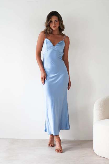 Satin Backless Tie Party Dress