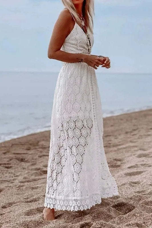 Lace V Neck Hollow Boho Dress
