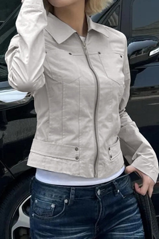 Zip Up Solid Color Utility Jacket