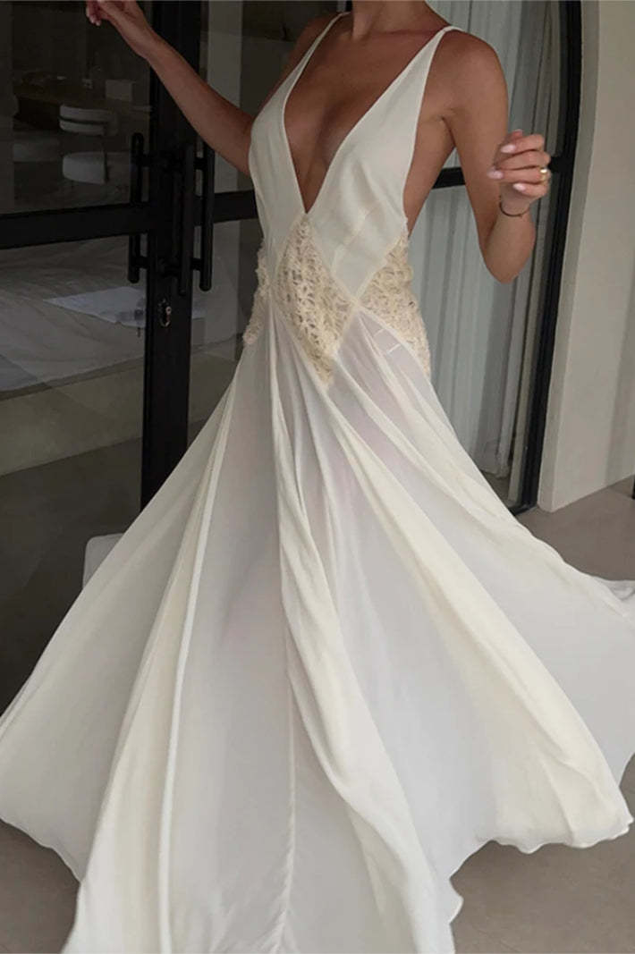 Backless V Neck Boho Dress