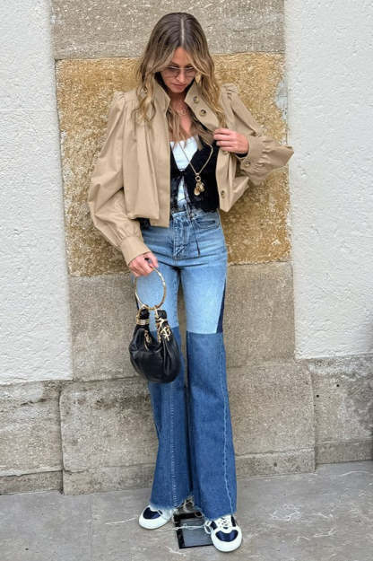 Short Khaki Puff Sleeve Trench Coat coats