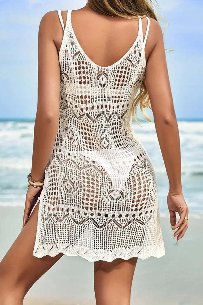 Crochet Cami Side Split Boho Dress White / One Size