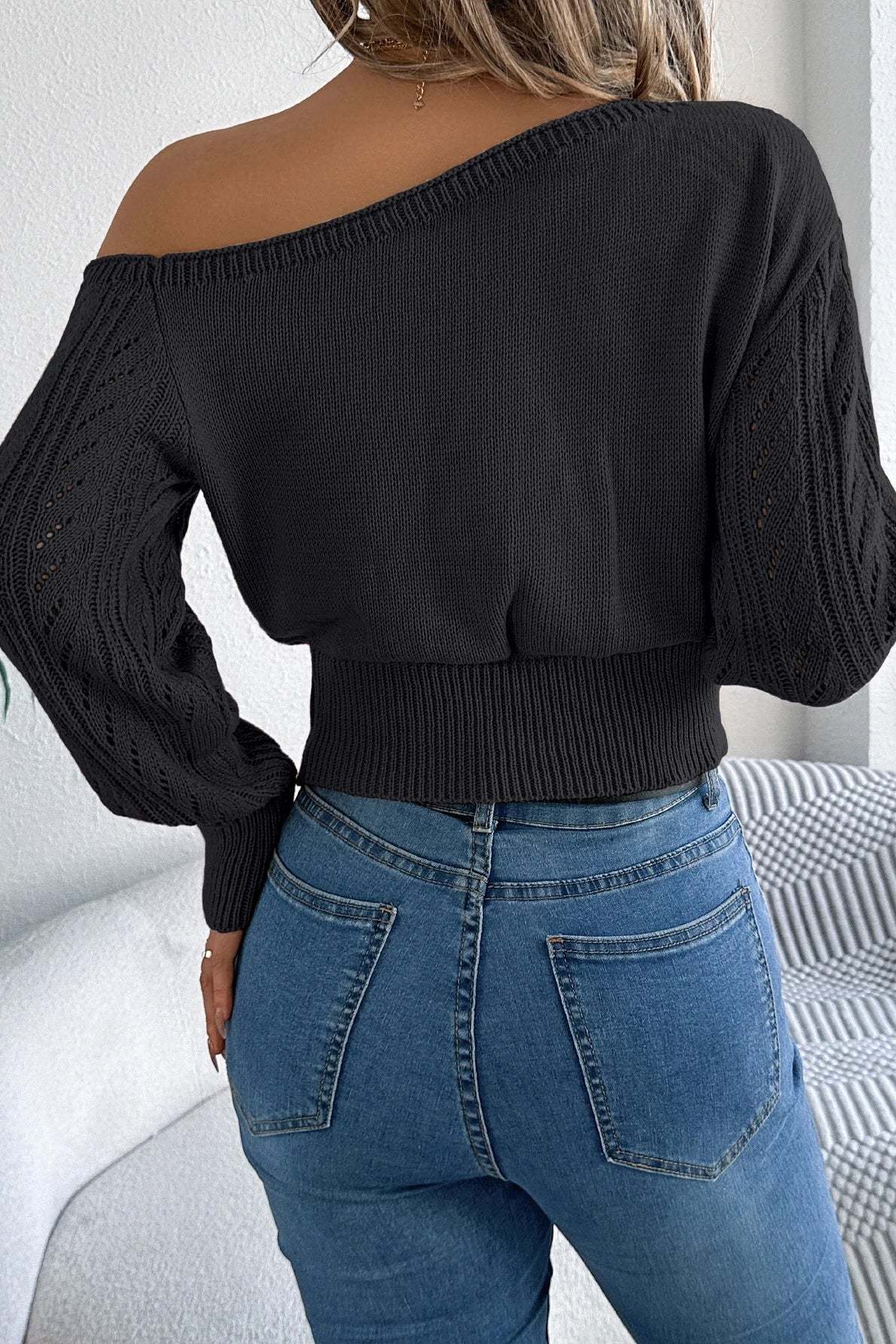 Off Shoulder Knit Pullover Sweater