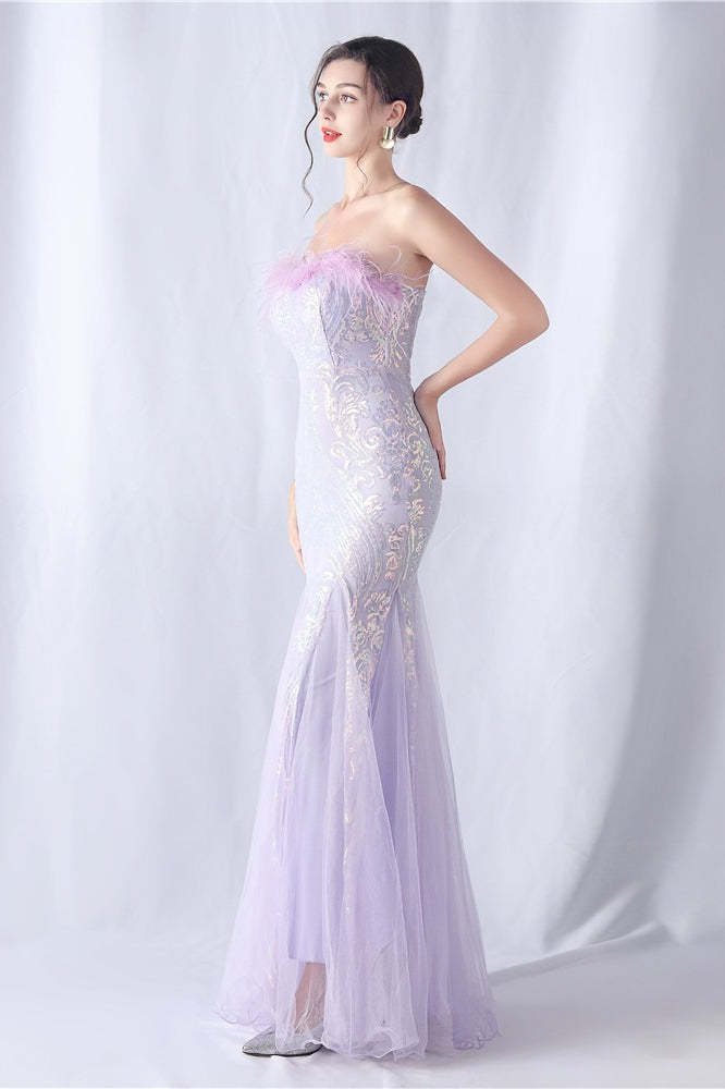 Ostrich Feather Sequin Evening Party Dress