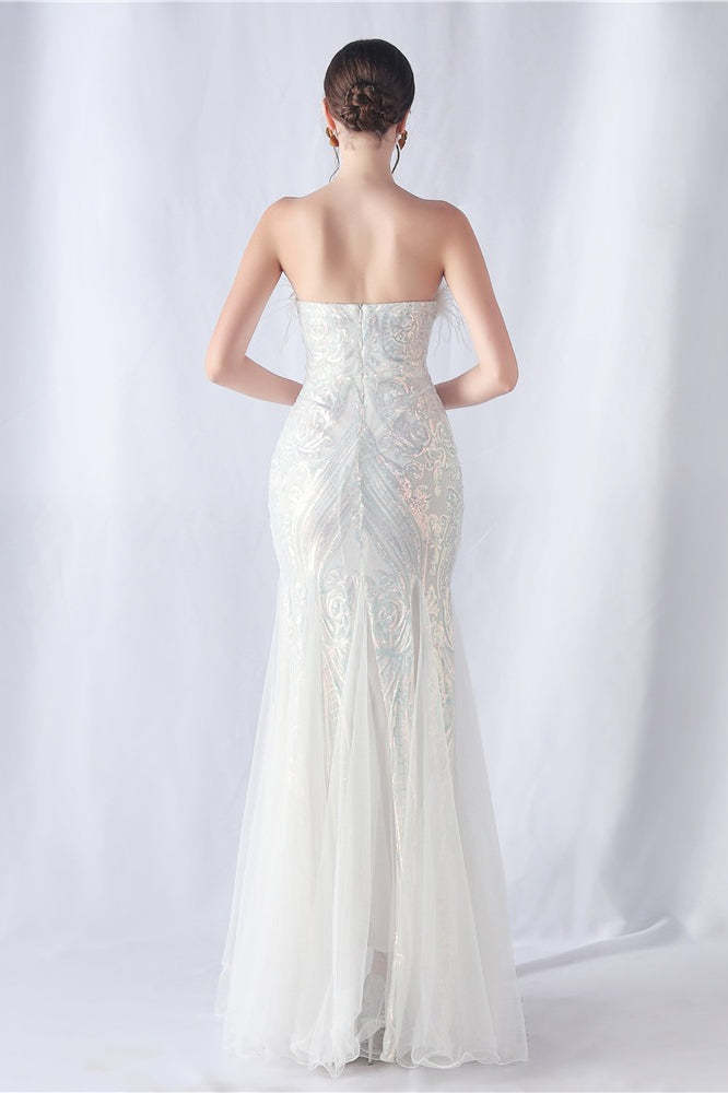 Ostrich Feather Sequin Evening Party Dress