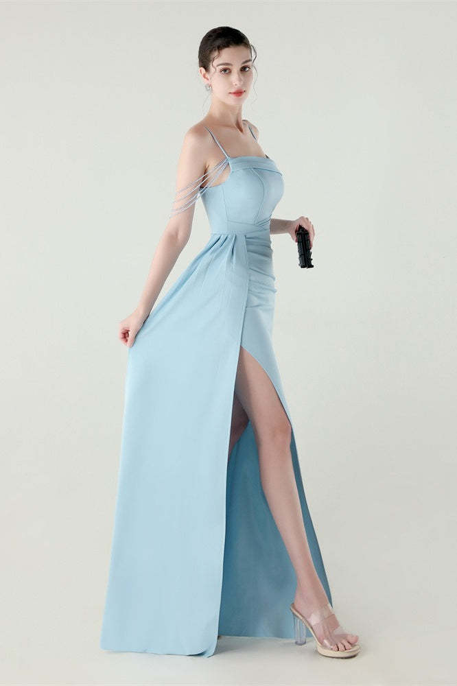 Satin Spaghetti Strap Mermaid Party Dress Blue / S