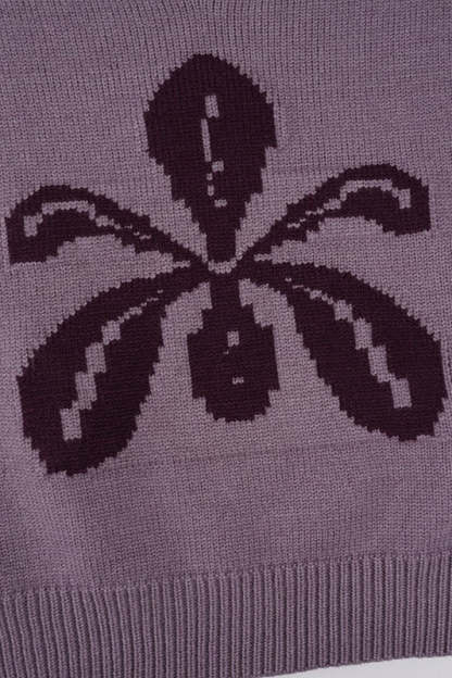 V Neck Floral Jacquard Sweater