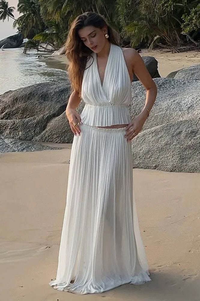 Pleated Halter Top Boho Dress
