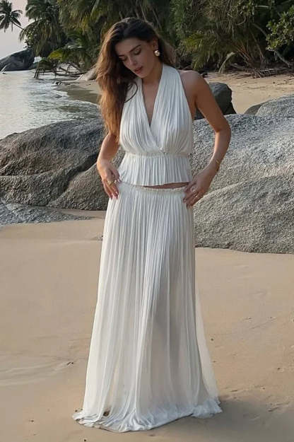 Pleated Halter Top Boho Dress