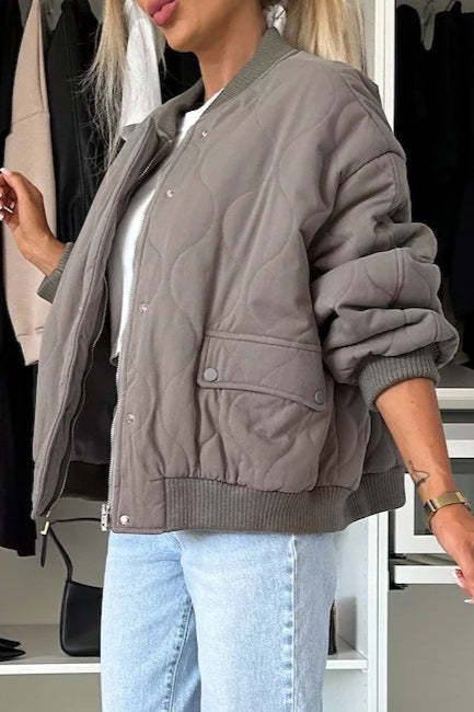 Casual Solid Button Padded Coat Grey / S coats