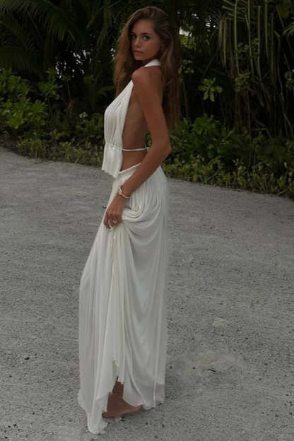 Pleated Halter Top Boho Dress