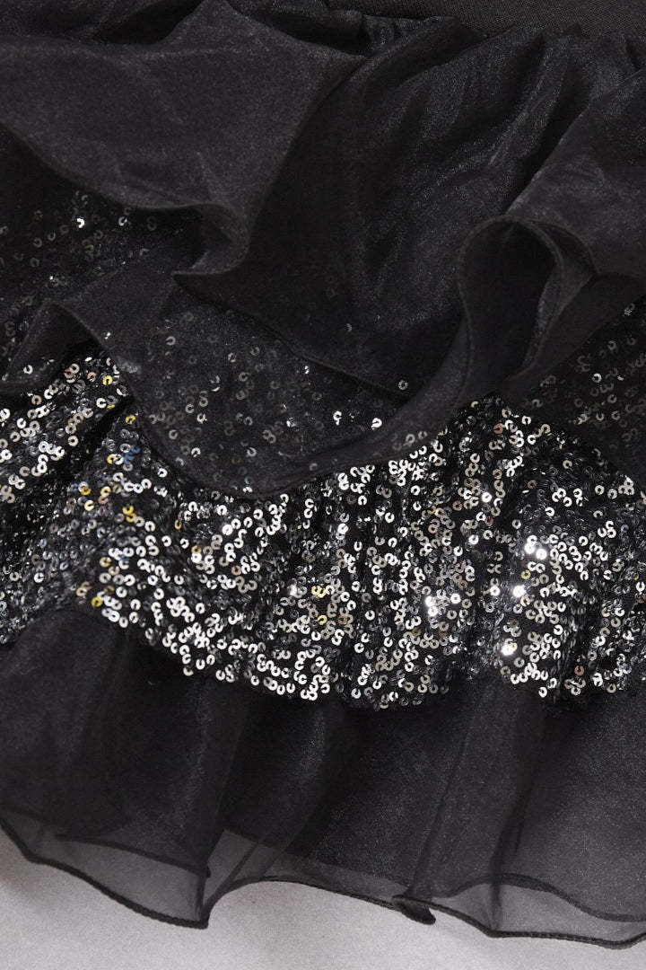 Black Ruffled Mesh Asymmetrical Party Dress