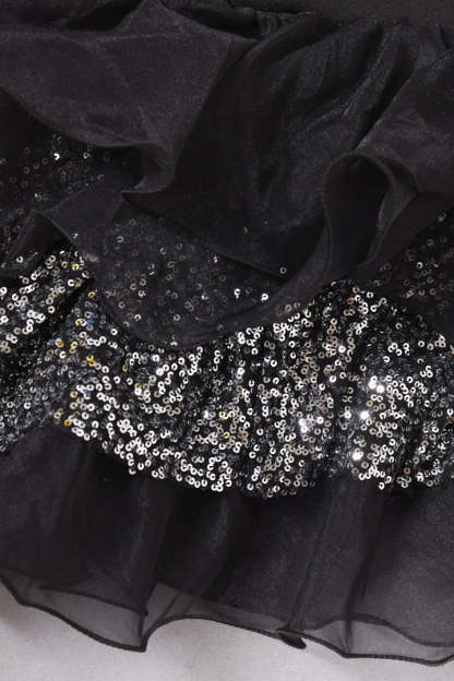 Black Ruffled Mesh Asymmetrical Party Dress