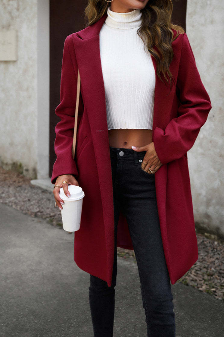 Wool Blend Solid Longline Coat Red / S coats