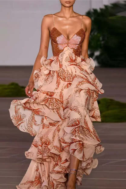 Chic V Neck Pleated Boho Dress