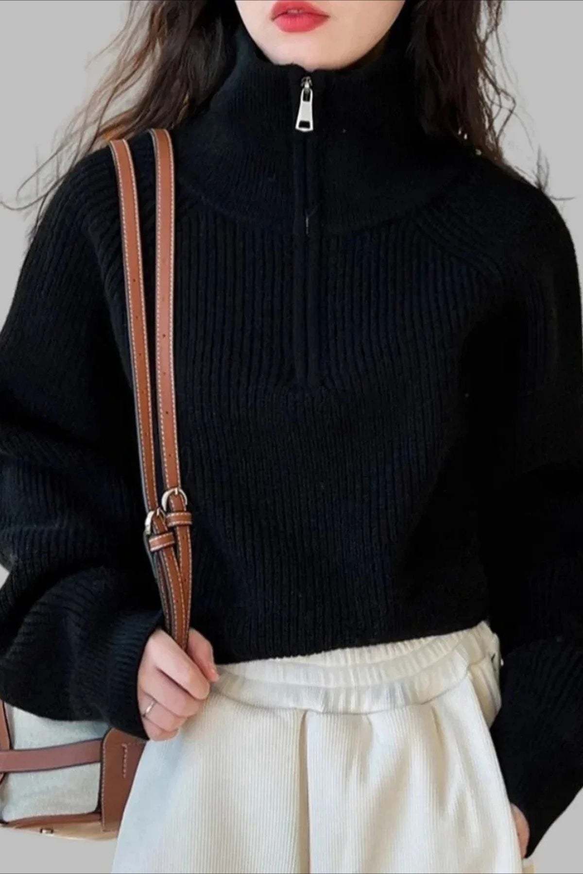 Half Zip Knit Turtleneck Sweater