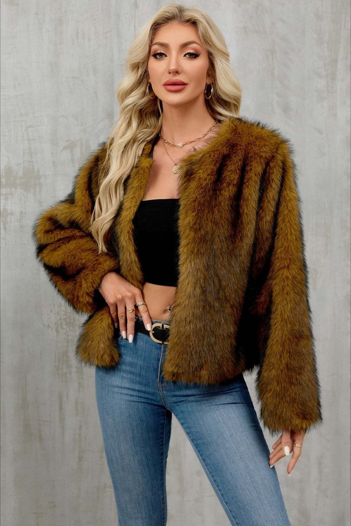 Plush Short Fur Open Cardigan Coat coats