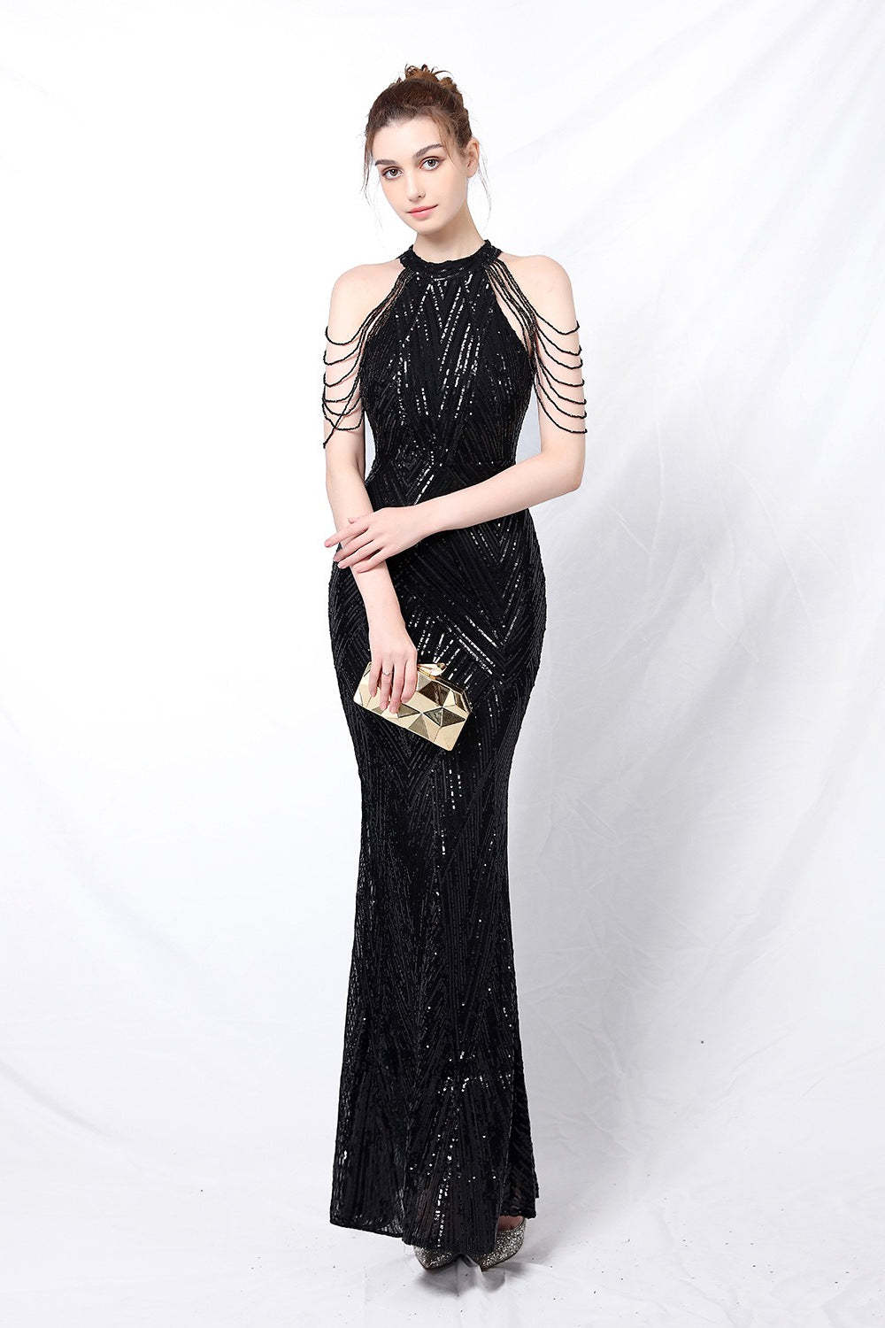 Sequin Halter Mermaid Maxi Party Dress