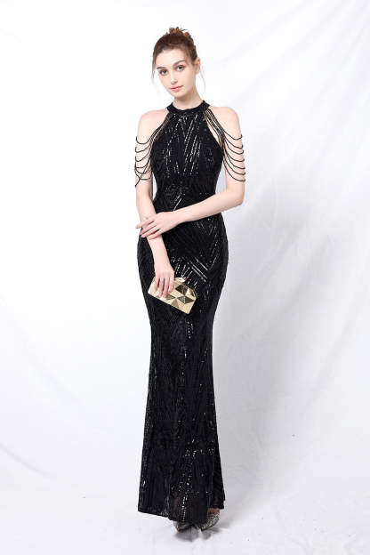 Sequin Halter Mermaid Maxi Party Dress