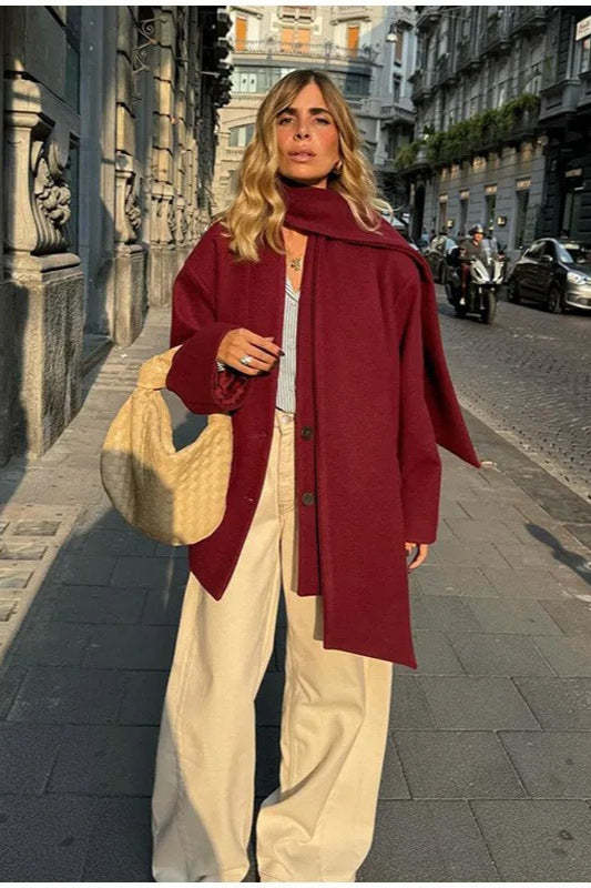 Scarf Collar Single Breasted Wool Coat coats