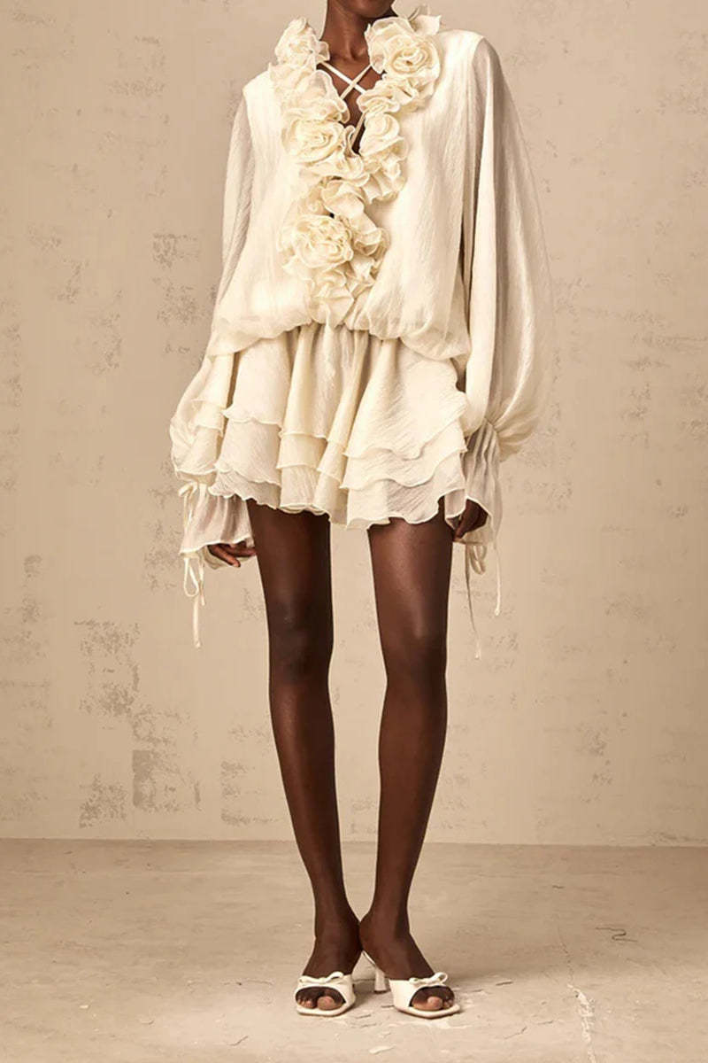 Loose Fit Folded Ruffle Boho Dress