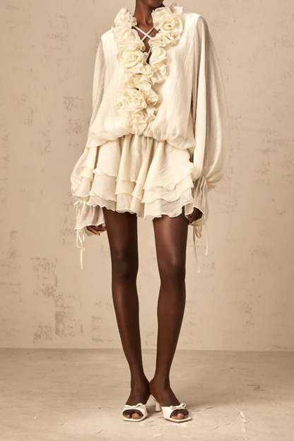 Loose Fit Folded Ruffle Boho Dress