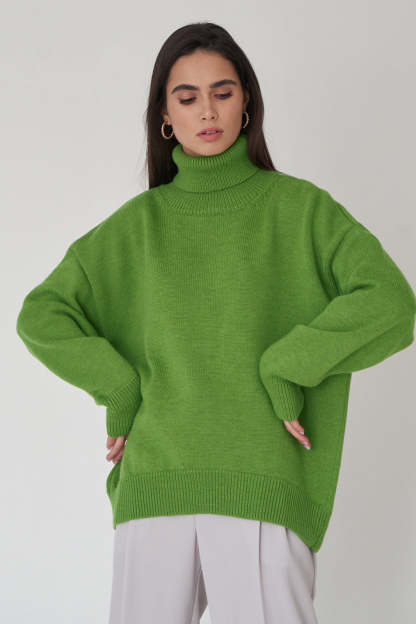 Turtleneck Loose Knit Pullover Sweater Light Green / S