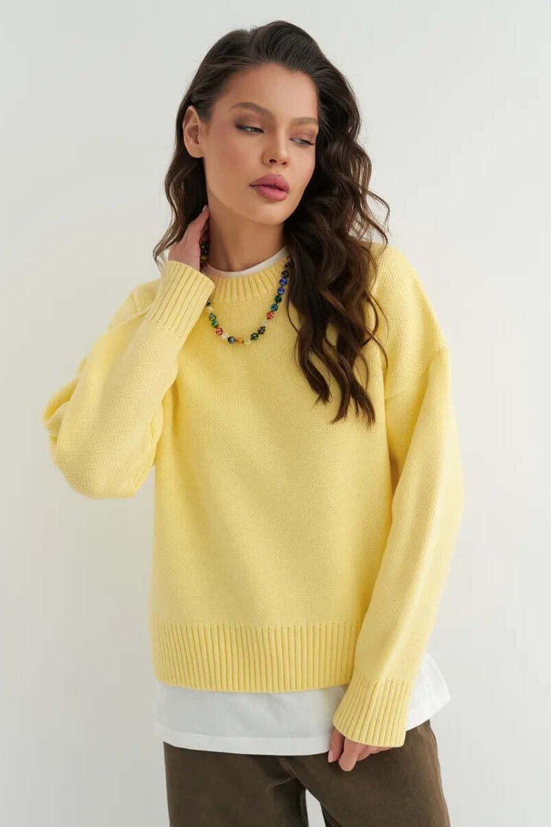 Loose Basic Knit Pullover Sweater Yellow / M