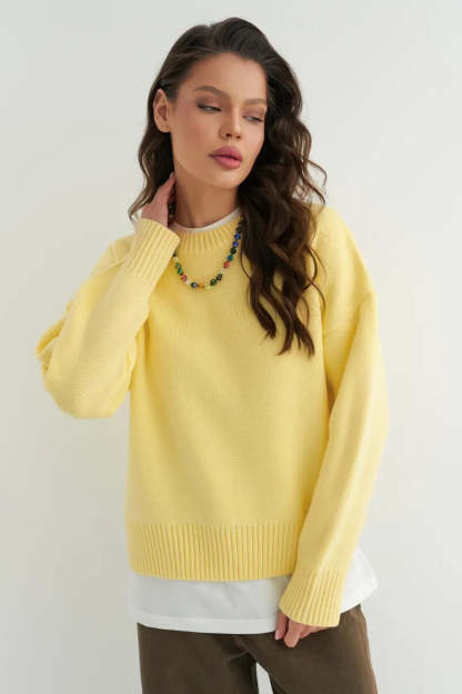 Loose Basic Knit Pullover Sweater Yellow / M