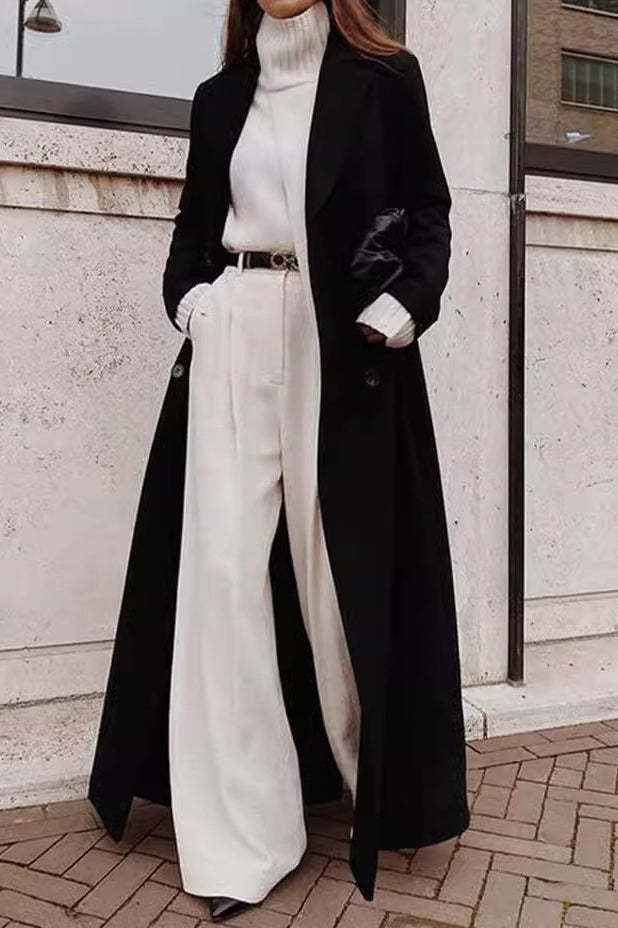 Solid Wool Blend Longline Coat Black / M coats
